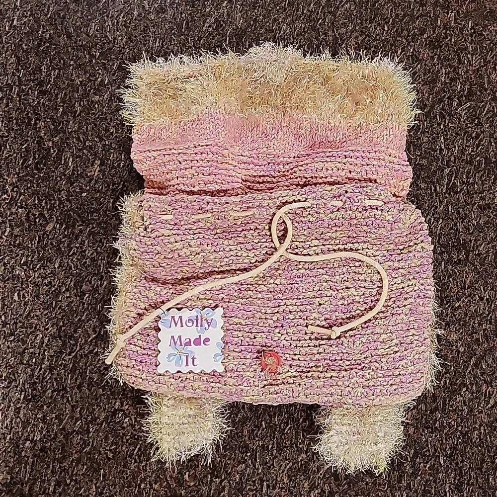 Hand knitted backpack with eyelash and velvety yarns - Handmade
